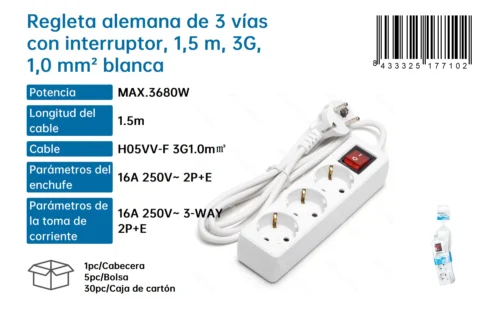 Regleta alemana con interruptor