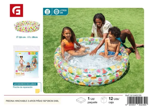 Piscina hinchable 3 aros piñas 132x28cm 248l