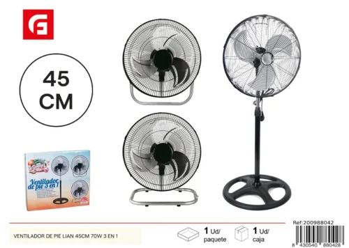 Ventilador de pie lian 45cm 70w 3 en 1