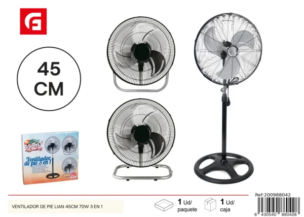 Ventilador de pie lian 45cm 70w 3 en 1