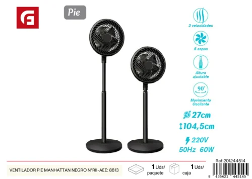 Ventilador pie manhattan negro nºrii-aee: 8813